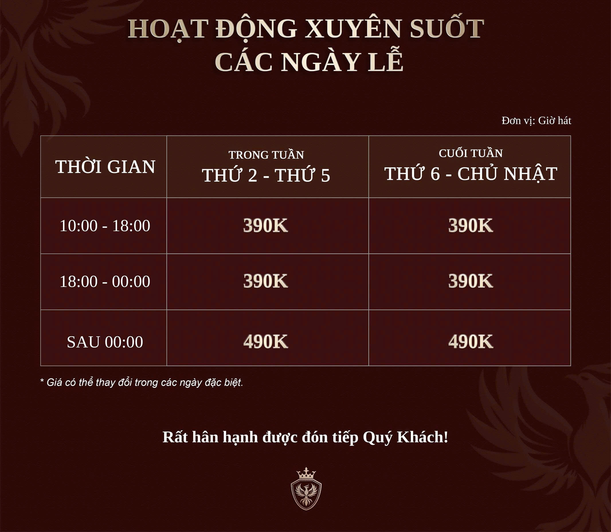 Bảng giá giờ hát Karaoke Vegas